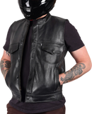 THRASHIN SUPPLY CO. Mulholland Leather Riding Vest - Black - Small TMJ-14-08