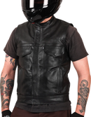 THRASHIN SUPPLY CO. Mulholland Leather Riding Vest - Black - Small TMJ-14-08