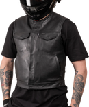 THRASHIN SUPPLY CO. Encinal Leather Shorty Riding Vest - Black - Medium TMJ-17-09