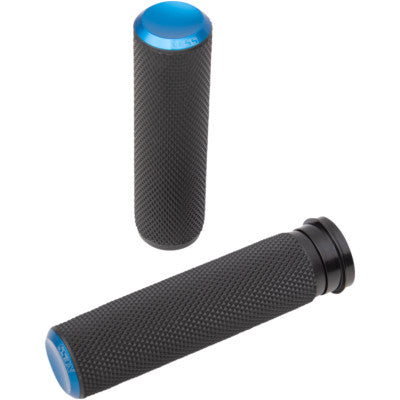 Arlen Ness Fusion Knurled Grips - TBW - Blue Anodized