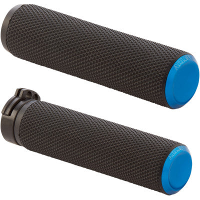 Arlen Ness Knurled Grips - Cable - Blue Anodized - Cobalt Cycles